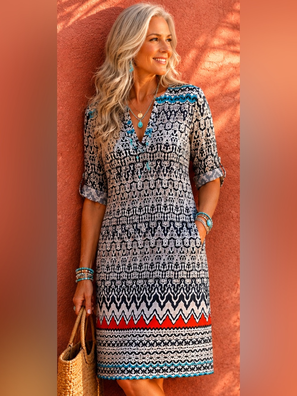 Nautical Mini Tunic Dress | MediumI Blue Coral | Wrinkle-Free Beach Vacation
